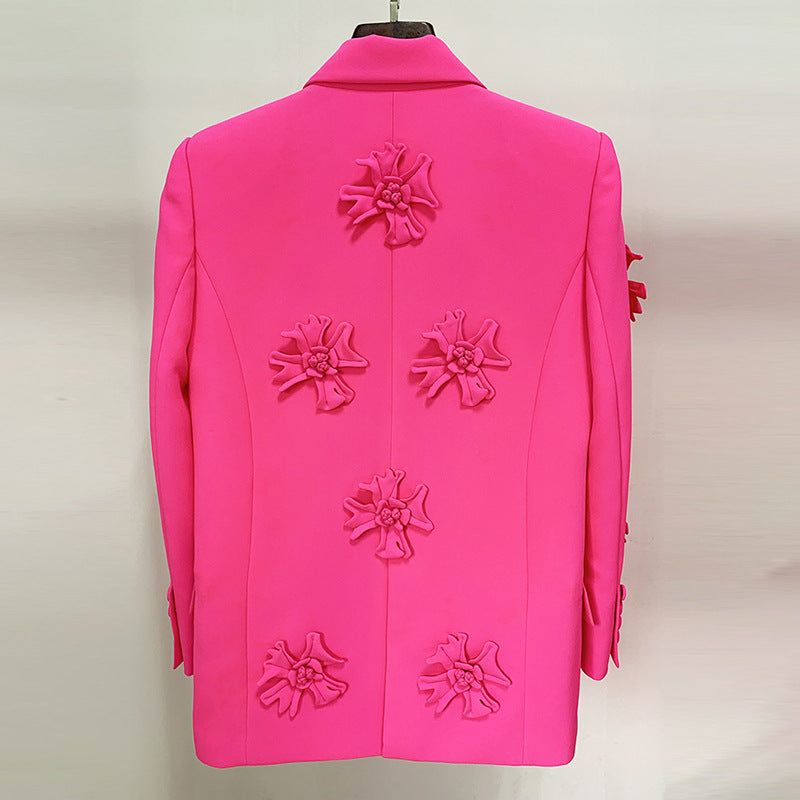Double Breasted Three-dimensional Flower Decoration Suit Jacket