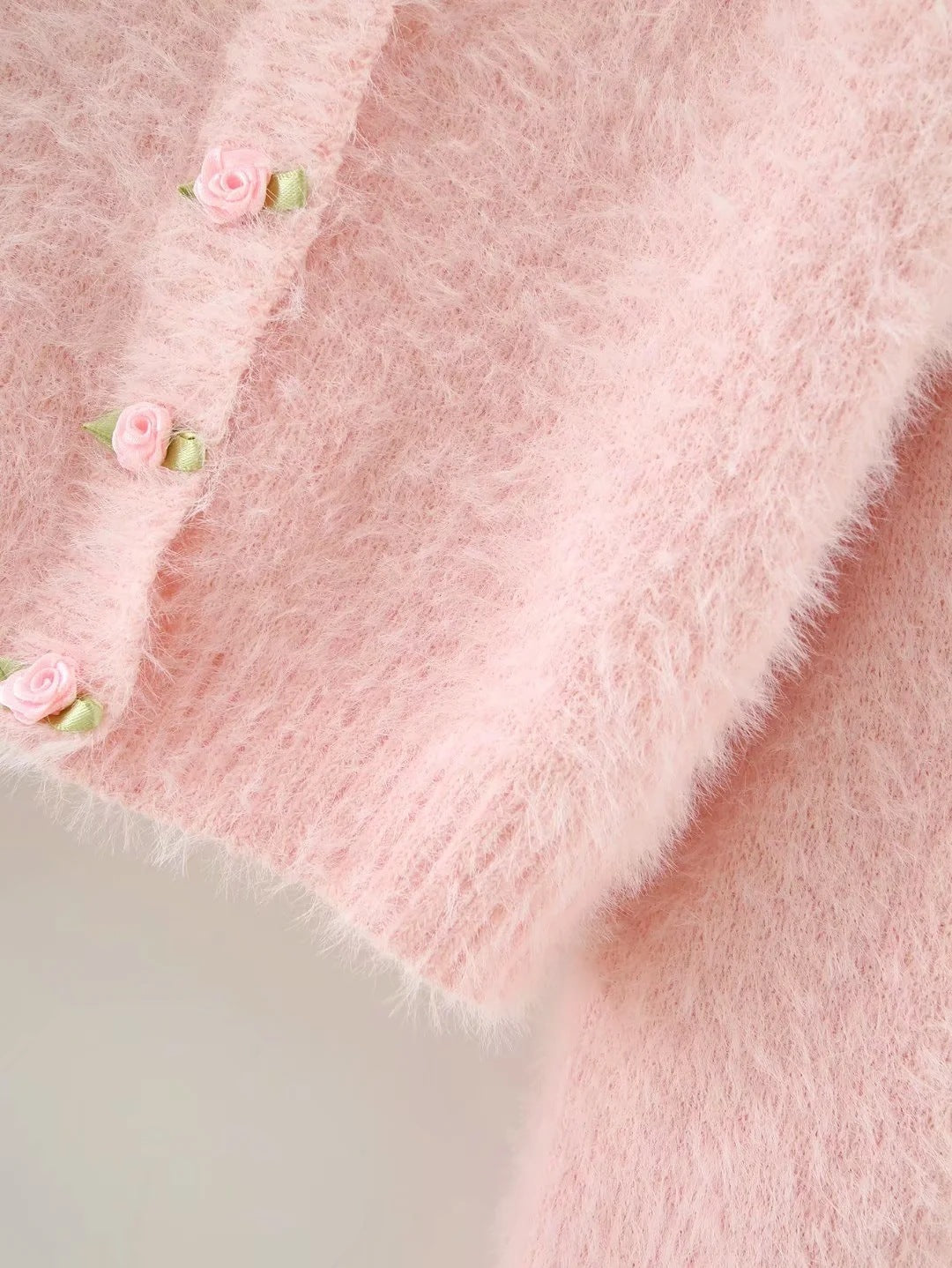 Single-breasted Plush Floret Long-sleeved Knitted Cardigan