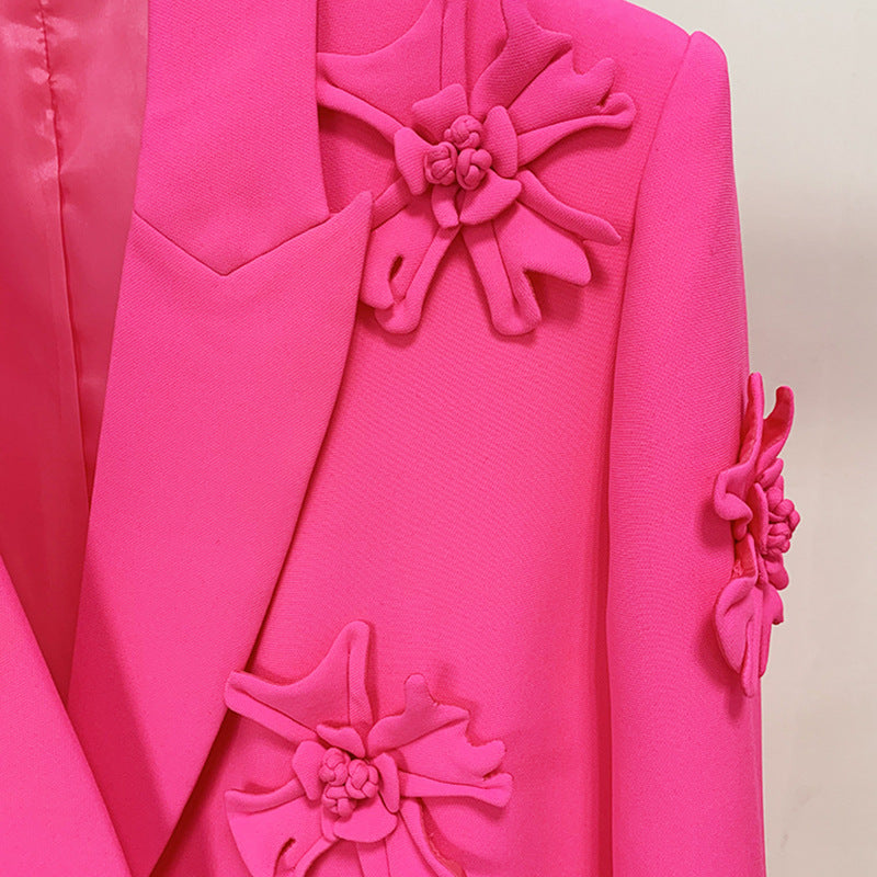 Double Breasted Three-dimensional Flower Decoration Suit Jacket