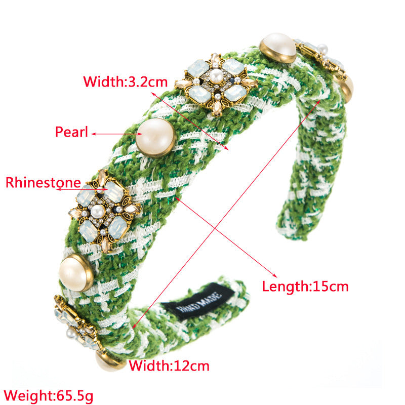 Korean Ins Headband Classic Style Color Glass Drill Pearl Hair Accessories