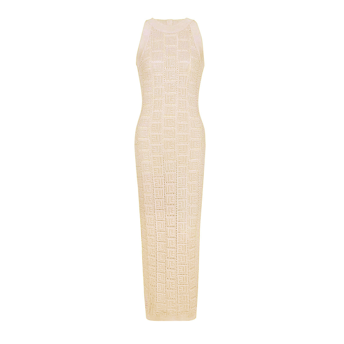 Long Sleeve Round Neck Hollow Out Knitwear Dress Vest