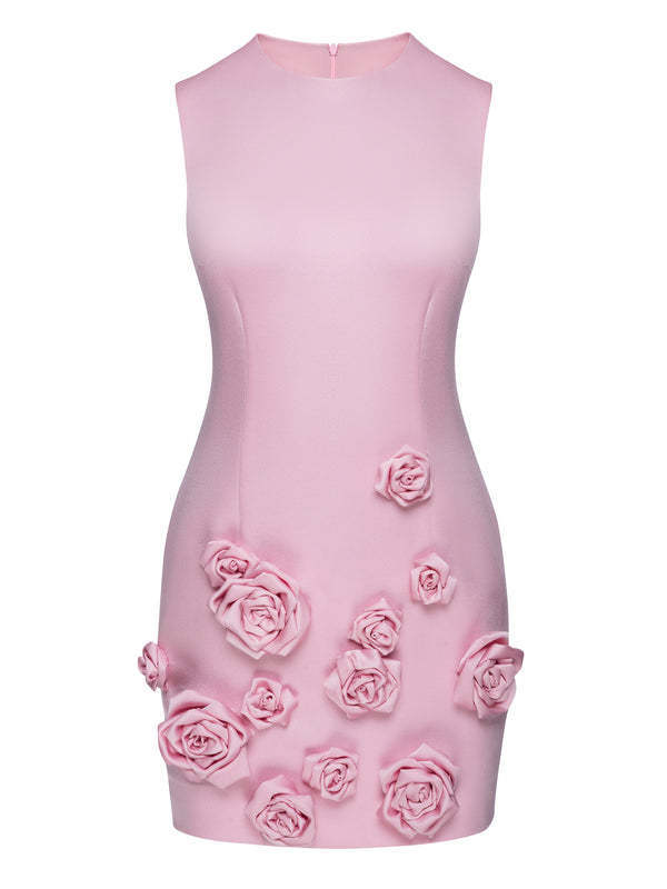 New Solid Color Three-dimensional Flower Fashion All-match Sleeveless Sexy Dress