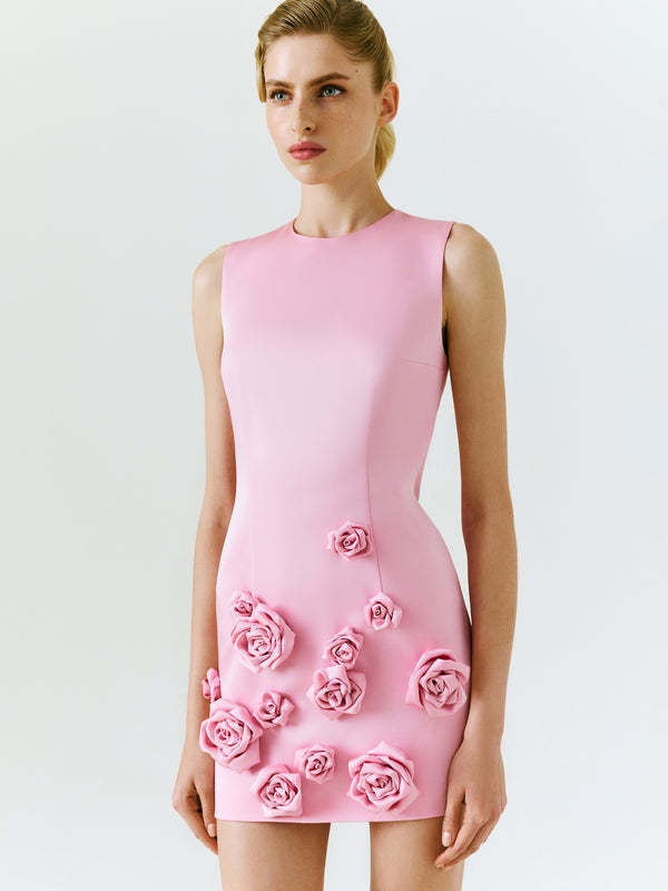 New Solid Color Three-dimensional Flower Fashion All-match Sleeveless Sexy Dress