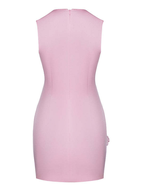 New Solid Color Three-dimensional Flower Fashion All-match Sleeveless Sexy Dress