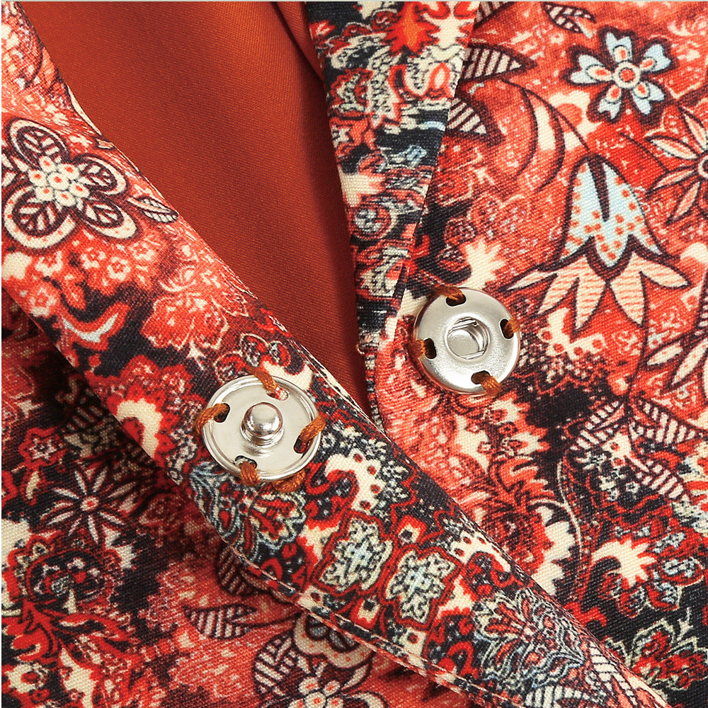 Women's V-neck Floral Cuff Feather Dress And Coat