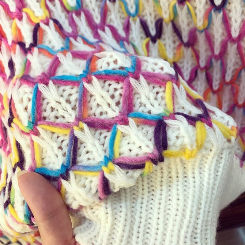 Color sweater and mini skirt