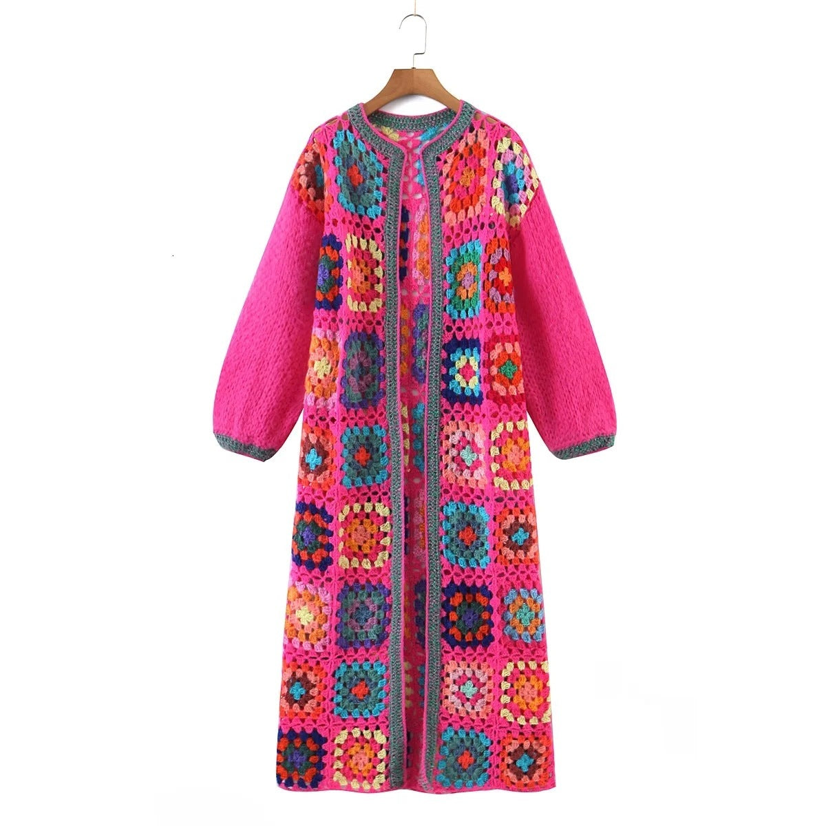 Contrasting Color Square Round Neck Sweater Coat