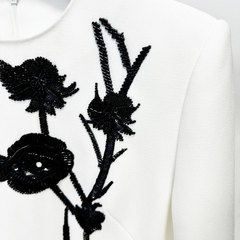 Star Fashion Three-dimensional Flowers Bead Long Sleeve Dress