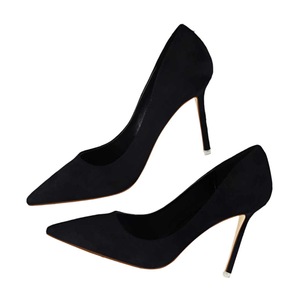 Shallow pointed suede high heels