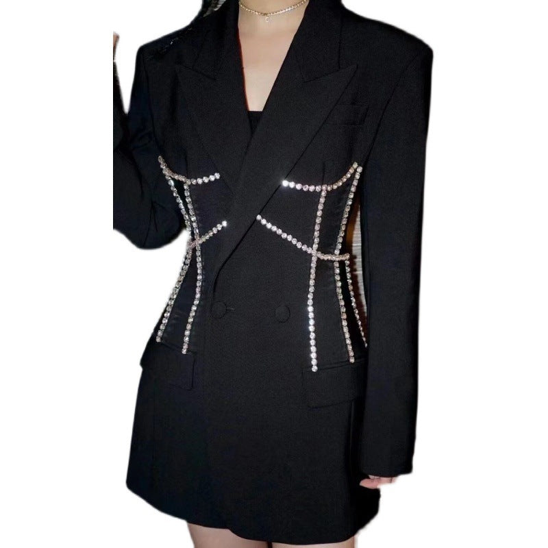 Autumn New Niche Design Heavy Nail Drill Waist Profile Suit