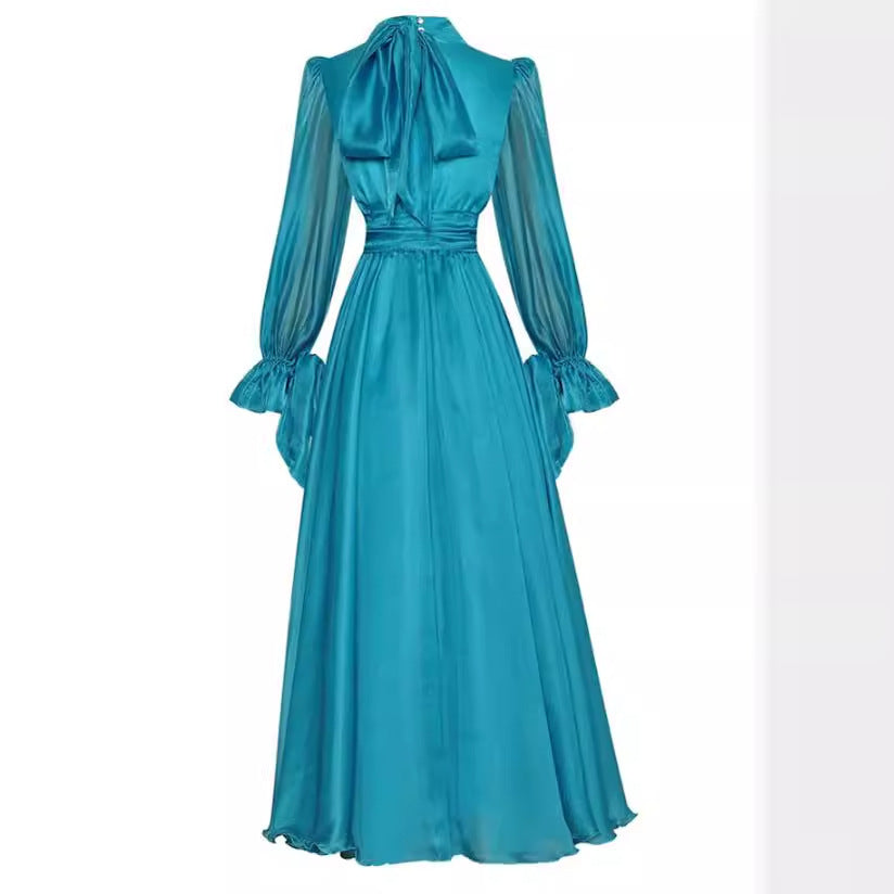 Elegant French Style Tied Large Swing Waist-tight Chiffon Dress