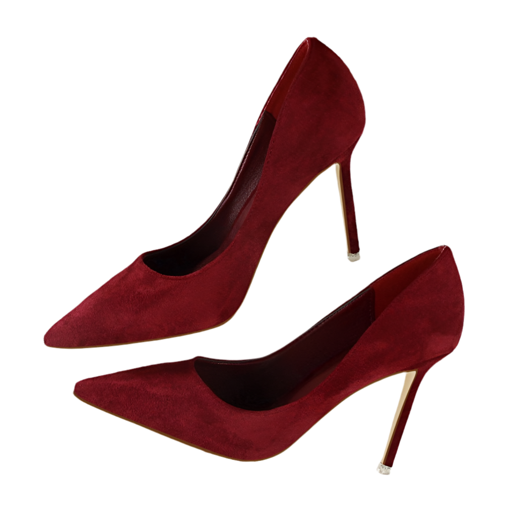 Shallow pointed suede high heels
