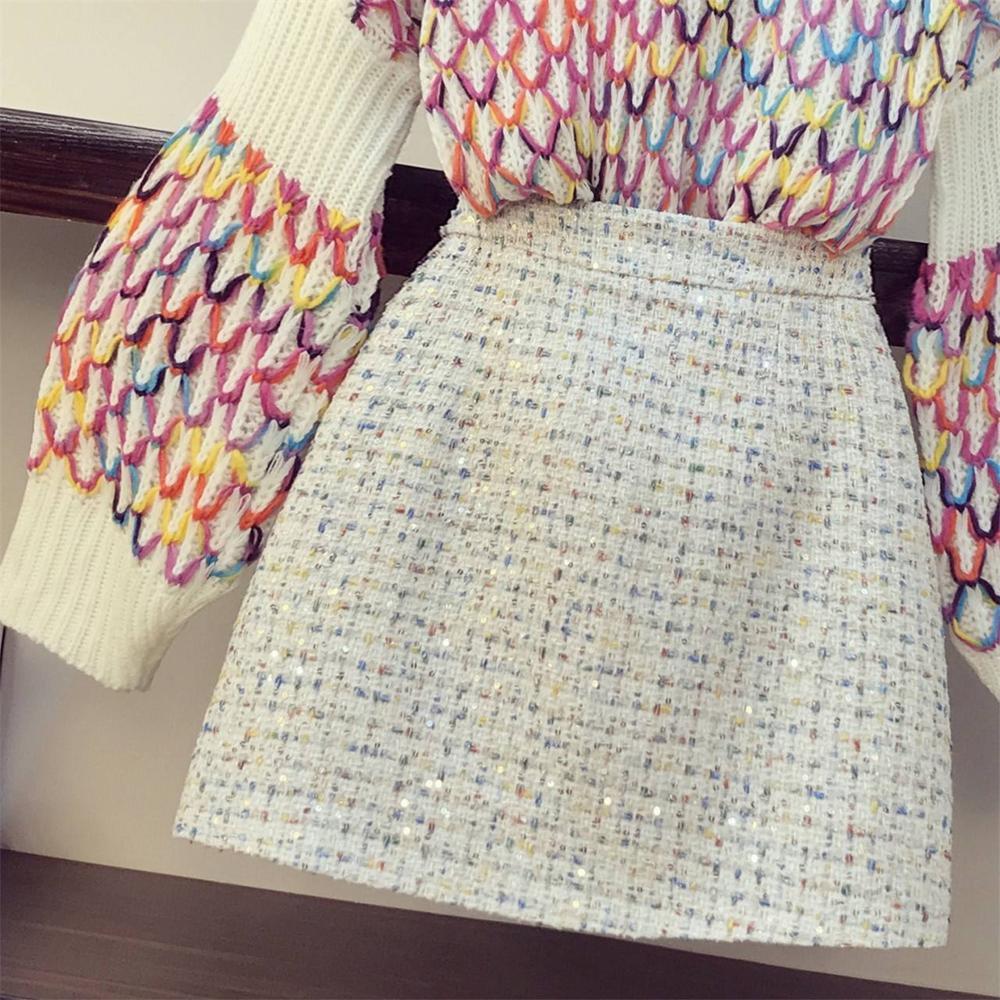 Color sweater and mini skirt