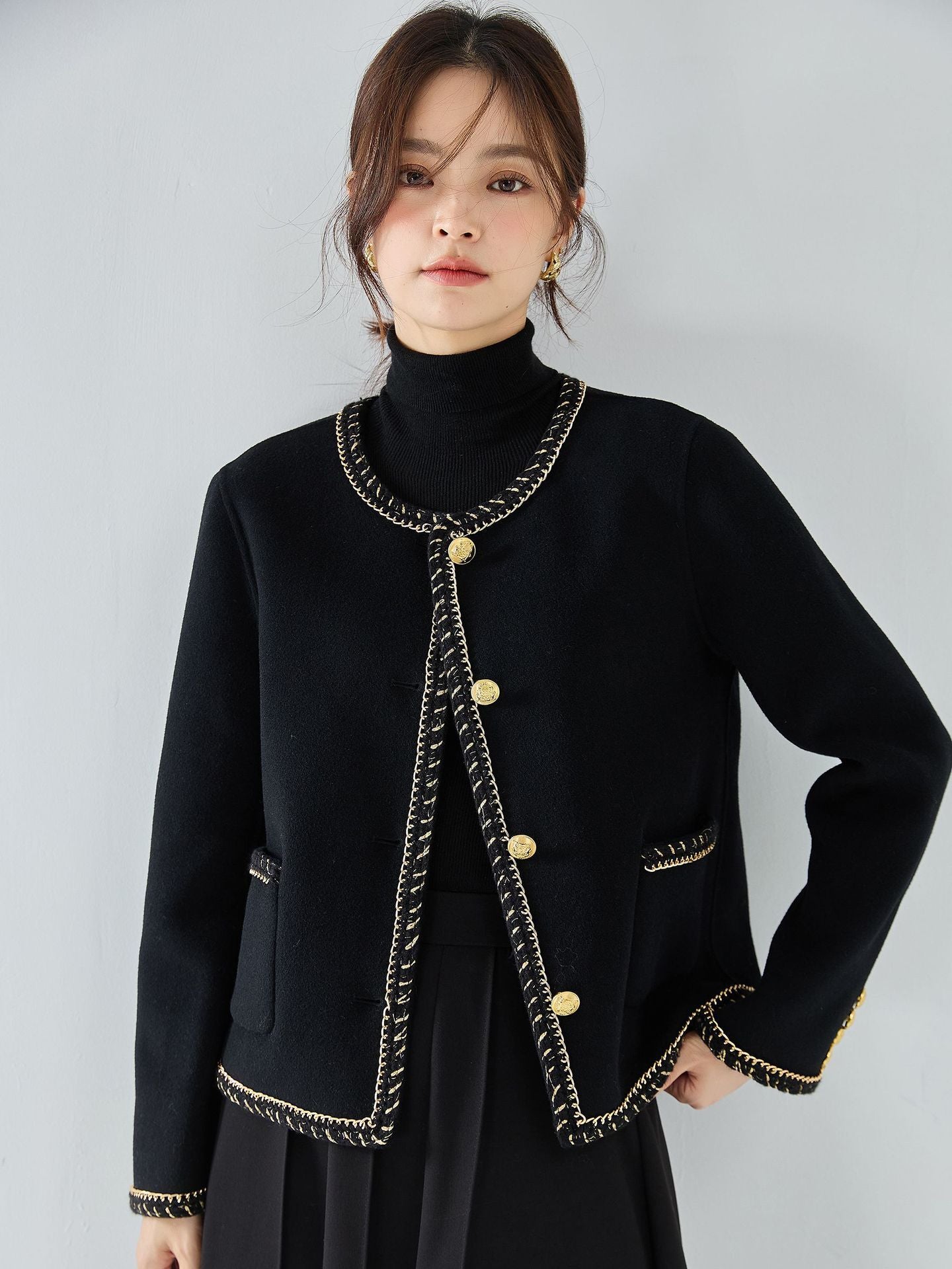 Woven Chain Classic Style Double-faced Woolen Goods Coat