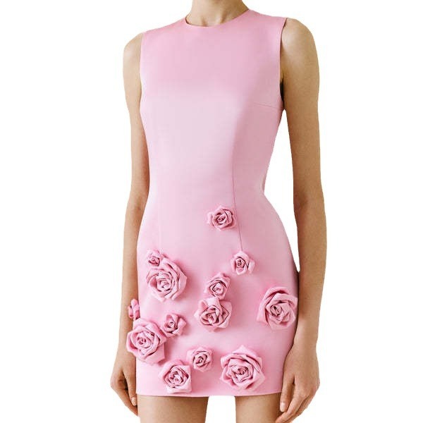 New Solid Color Three-dimensional Flower Fashion All-match Sleeveless Sexy Dress