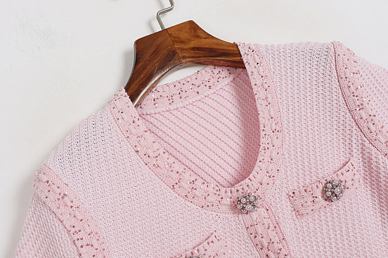 Women's V-neck Tight Waist Drill Buckle Knitted Dress