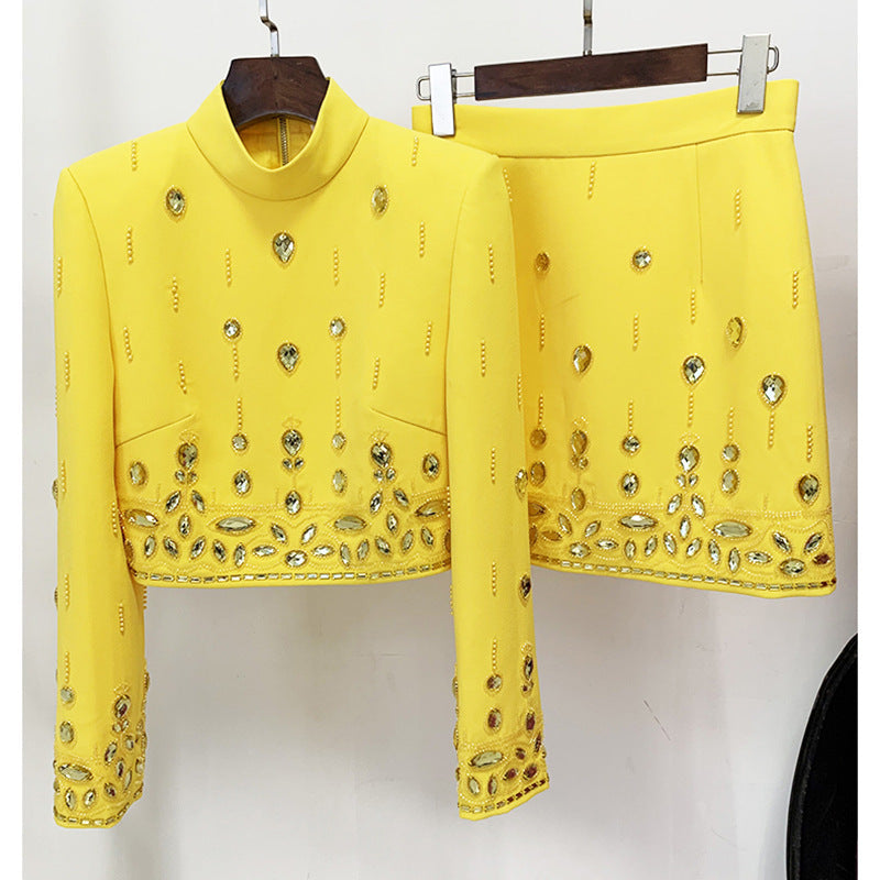Beaded Short Top Skirt Suit