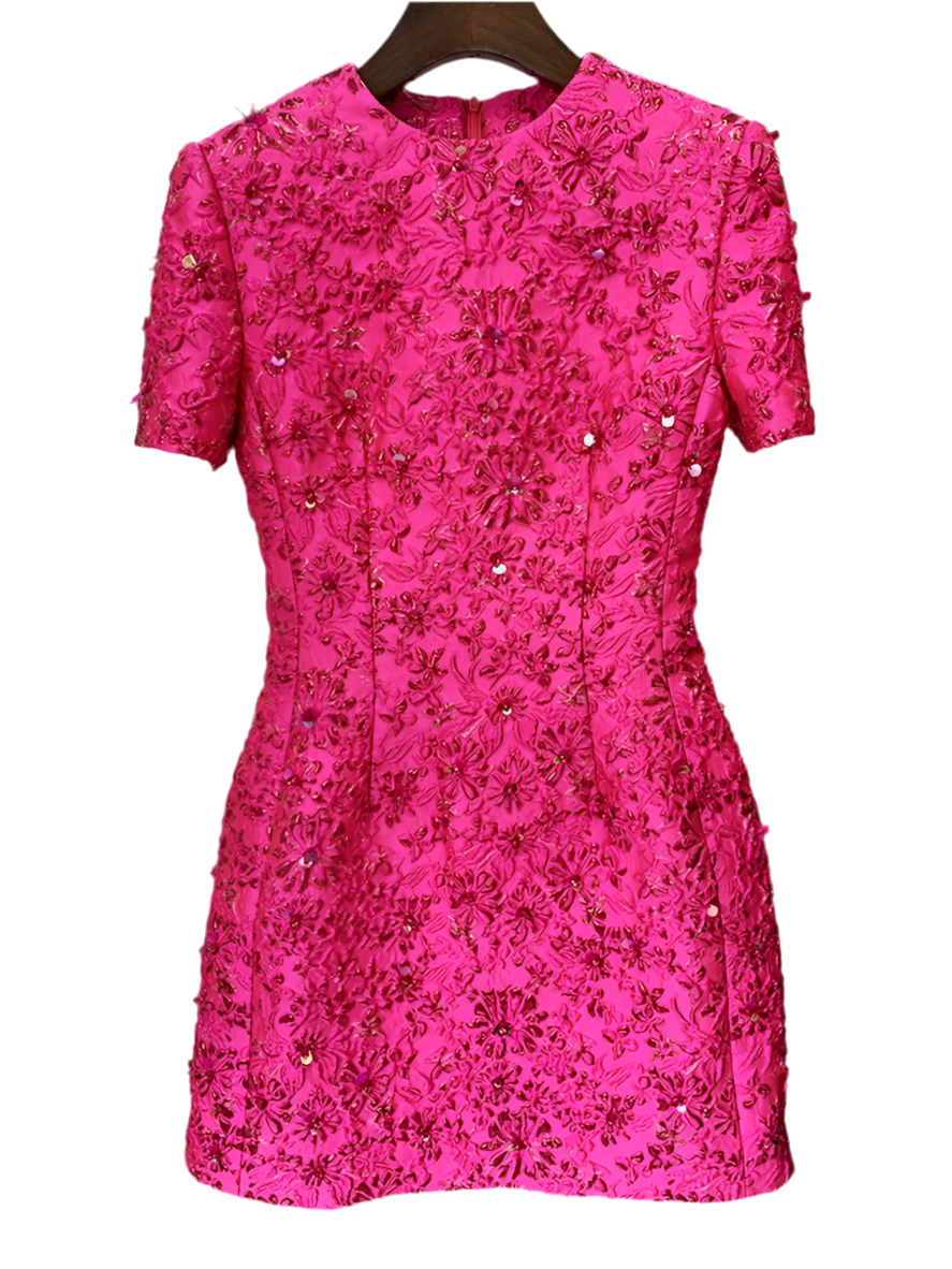 Elegant Graceful Jacquard Beads Short Sleeve Dress