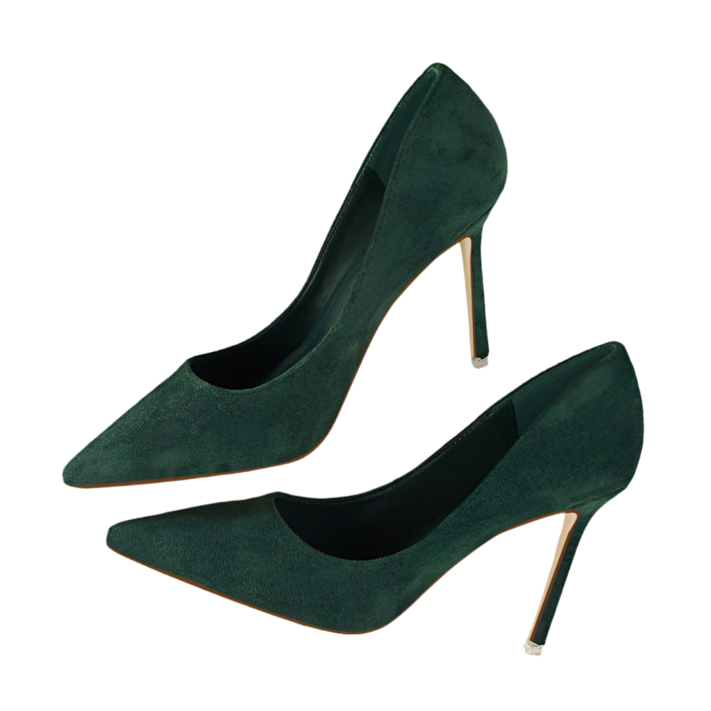 Shallow pointed suede high heels