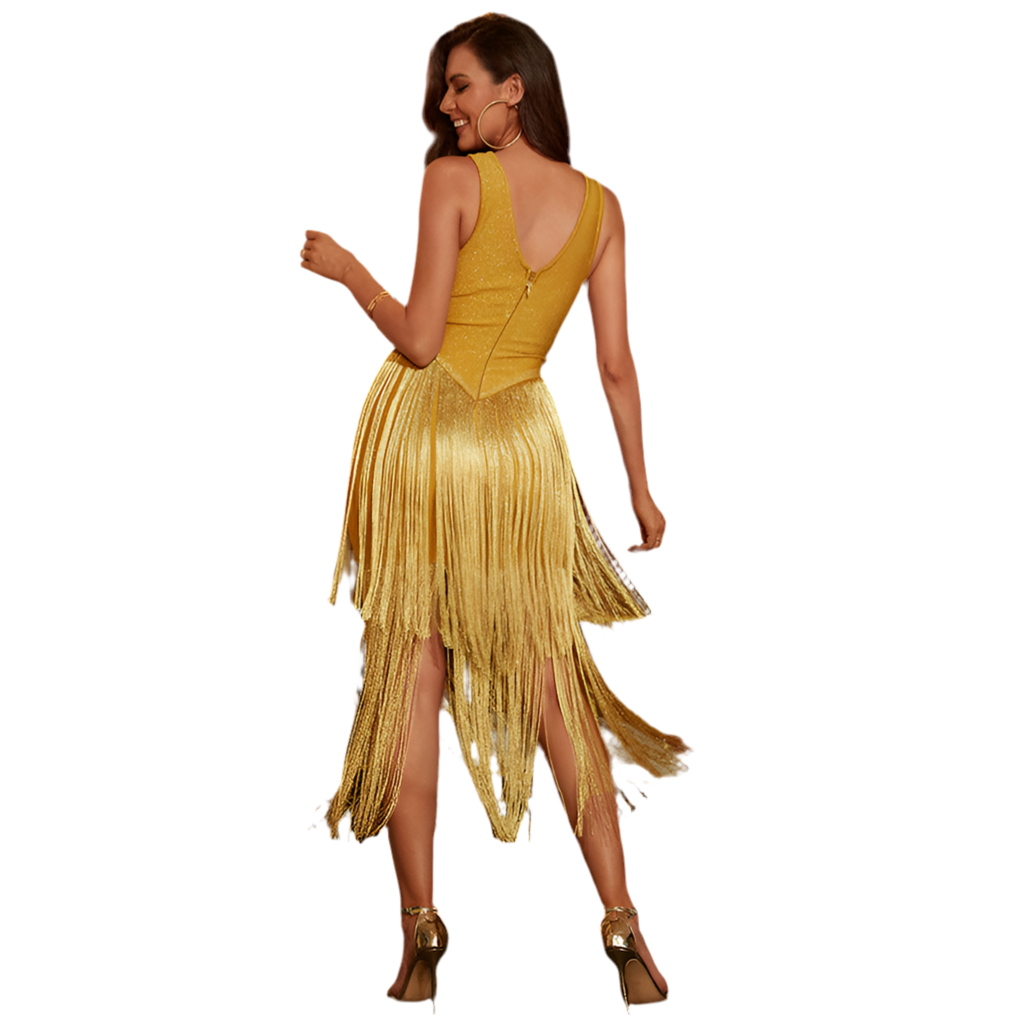 Gold Glitter Evening Dress Fringe