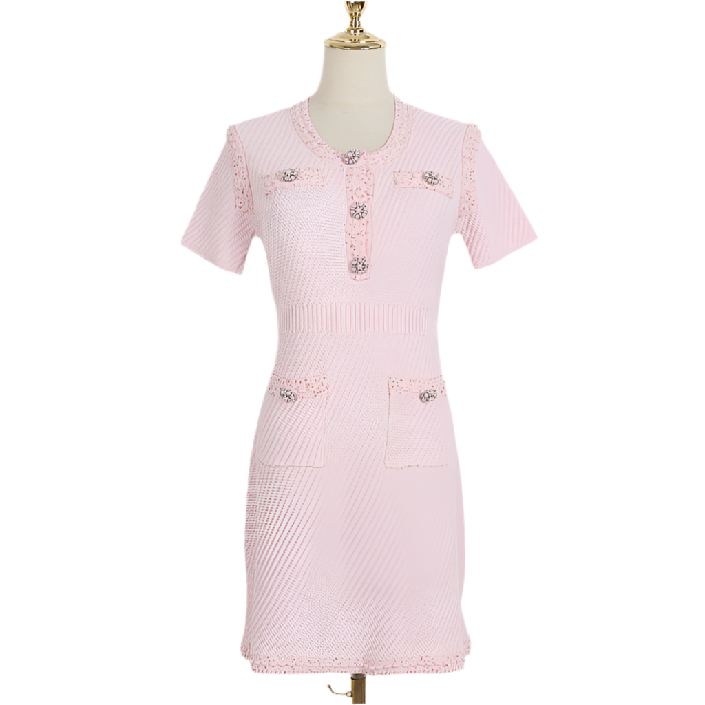 Women's V-neck Tight Waist Drill Buckle Knitted Dress