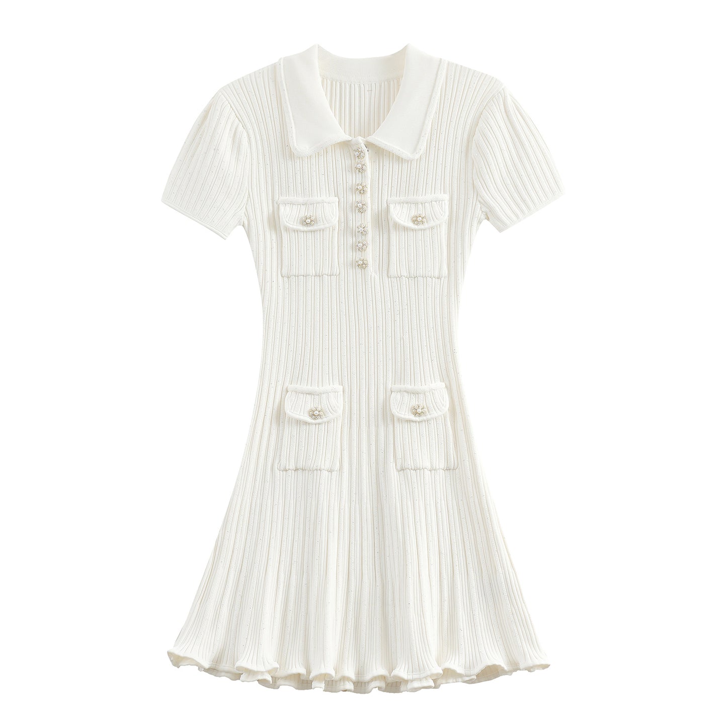 Classic White Classic Style Knitted Dress Waist Women's