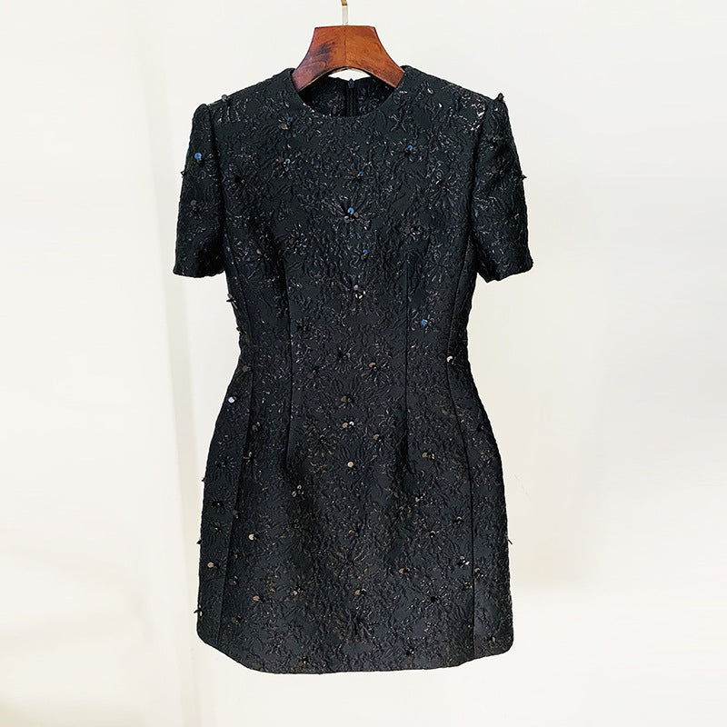 Elegant Graceful Jacquard Beads Short Sleeve Dress