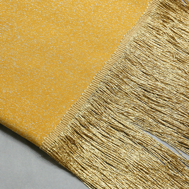Gold Glitter Evening Dress Fringe