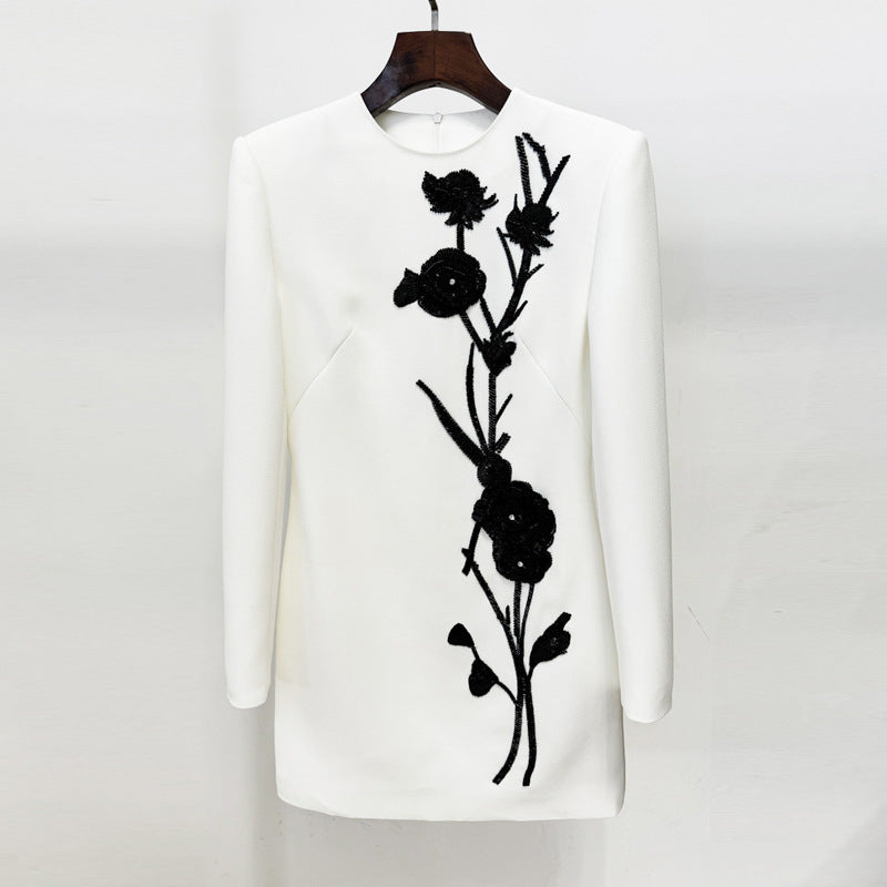 Star Fashion Three-dimensional Flowers Bead Long Sleeve Dress