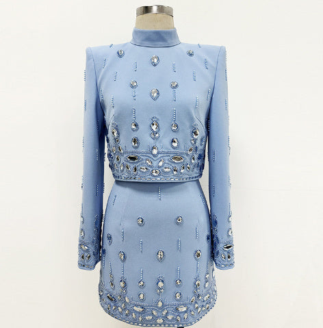Beaded Short Top Skirt Suit