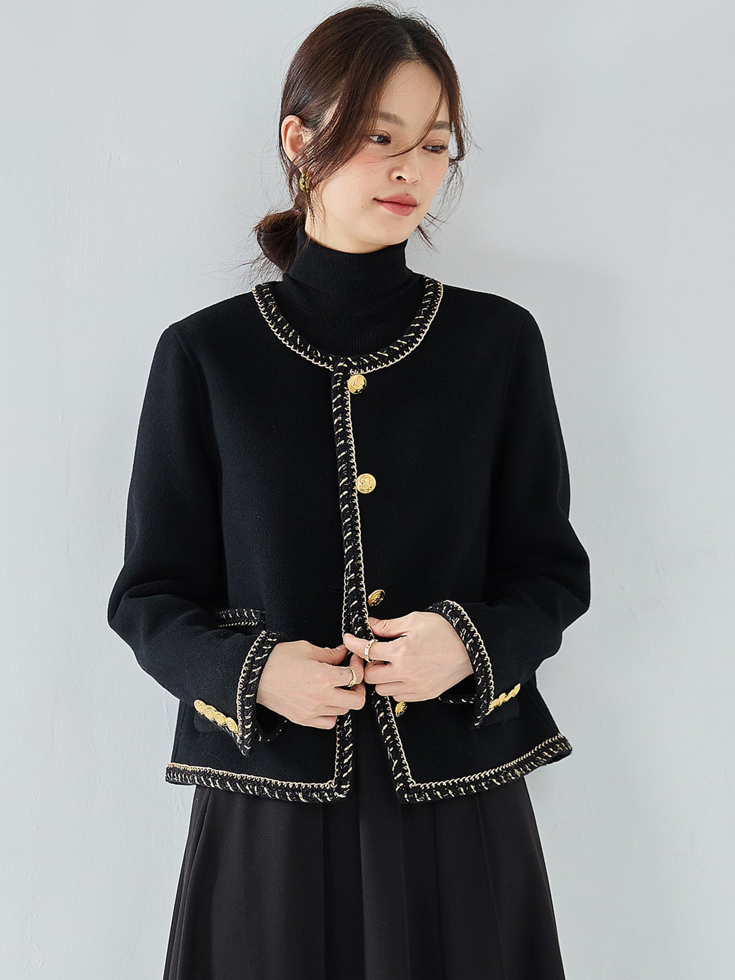 Woven Chain Classic Style Double-faced Woolen Goods Coat