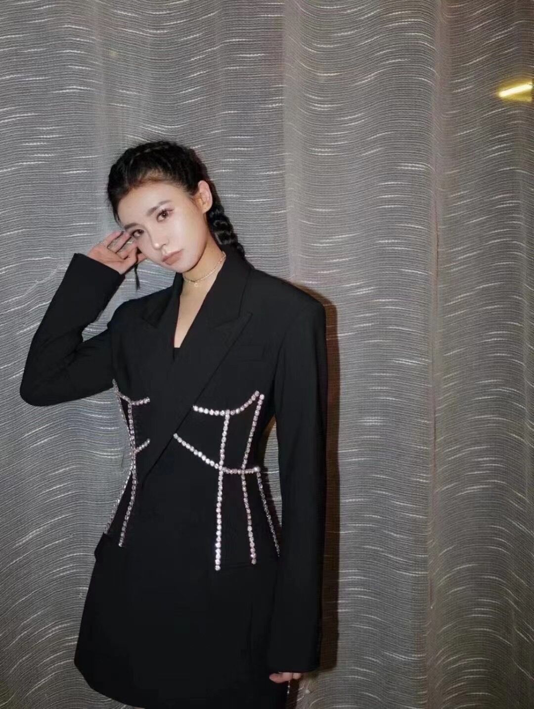 Autumn New Niche Design Heavy Nail Drill Waist Profile Suit