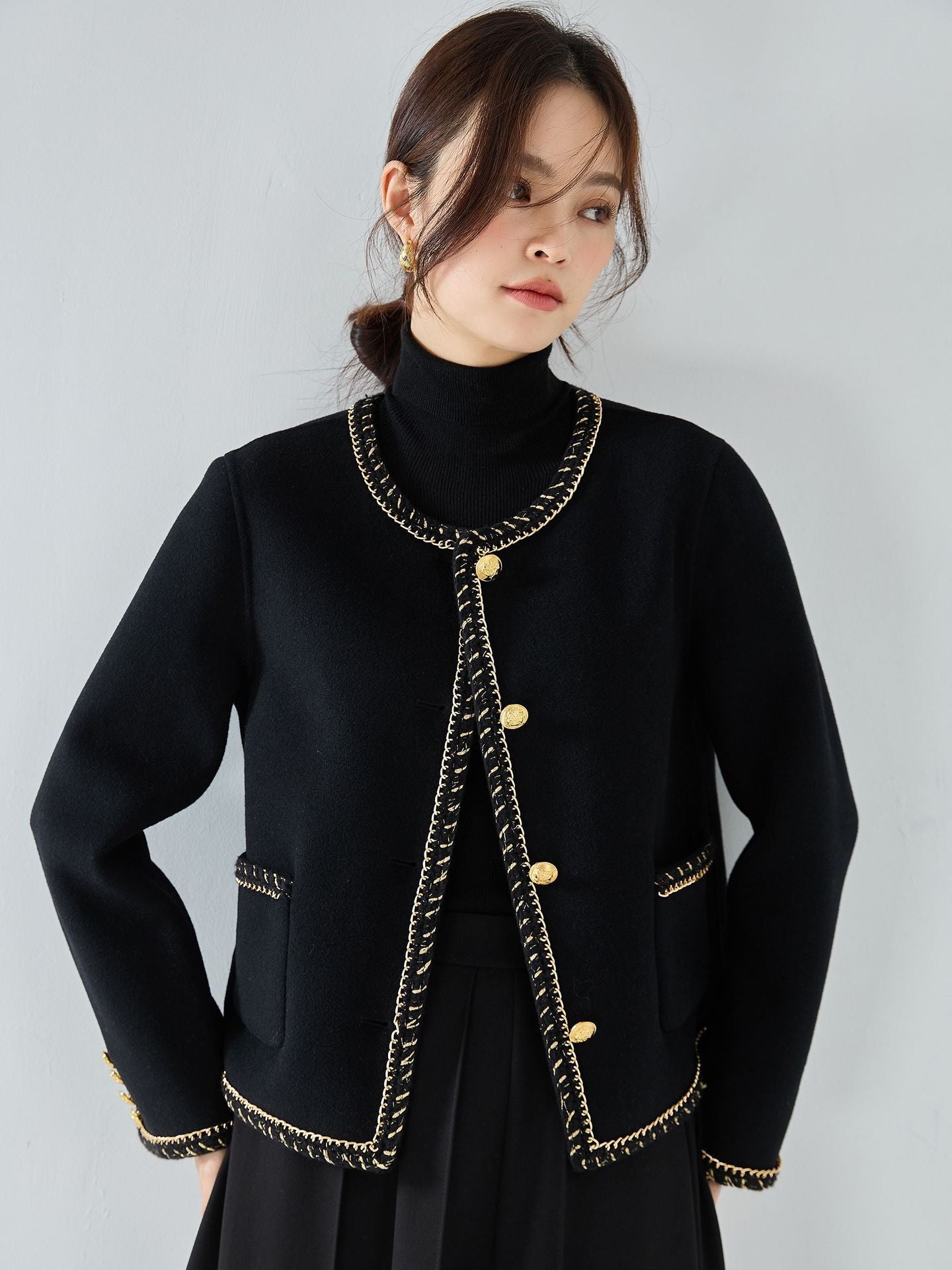 Woven Chain Classic Style Double-faced Woolen Goods Coat