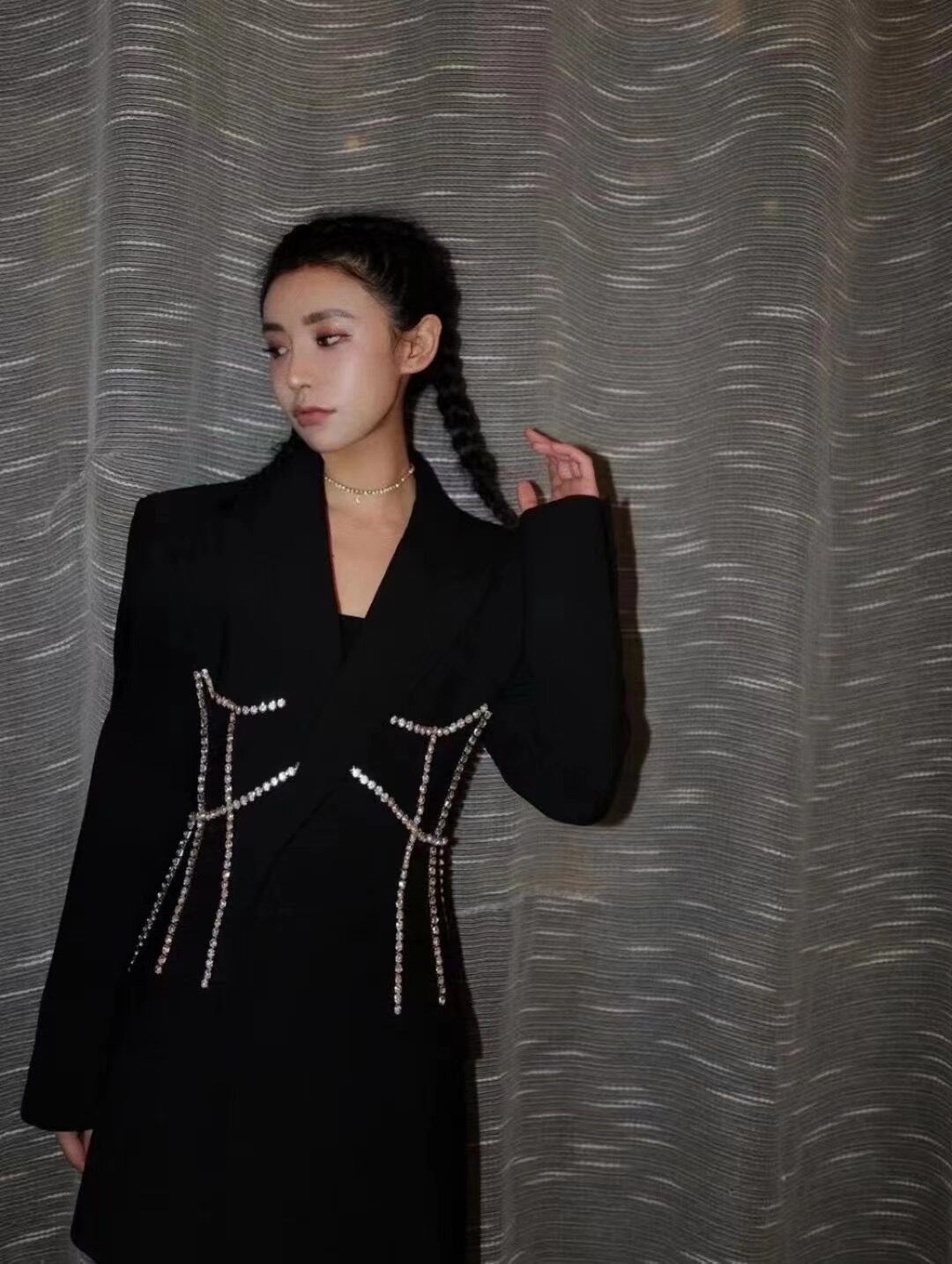 Autumn New Niche Design Heavy Nail Drill Waist Profile Suit