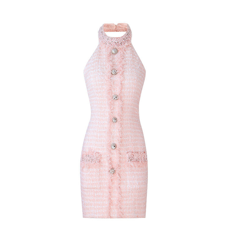 Wool Sleeveless Halter Dress Back Slim Dress