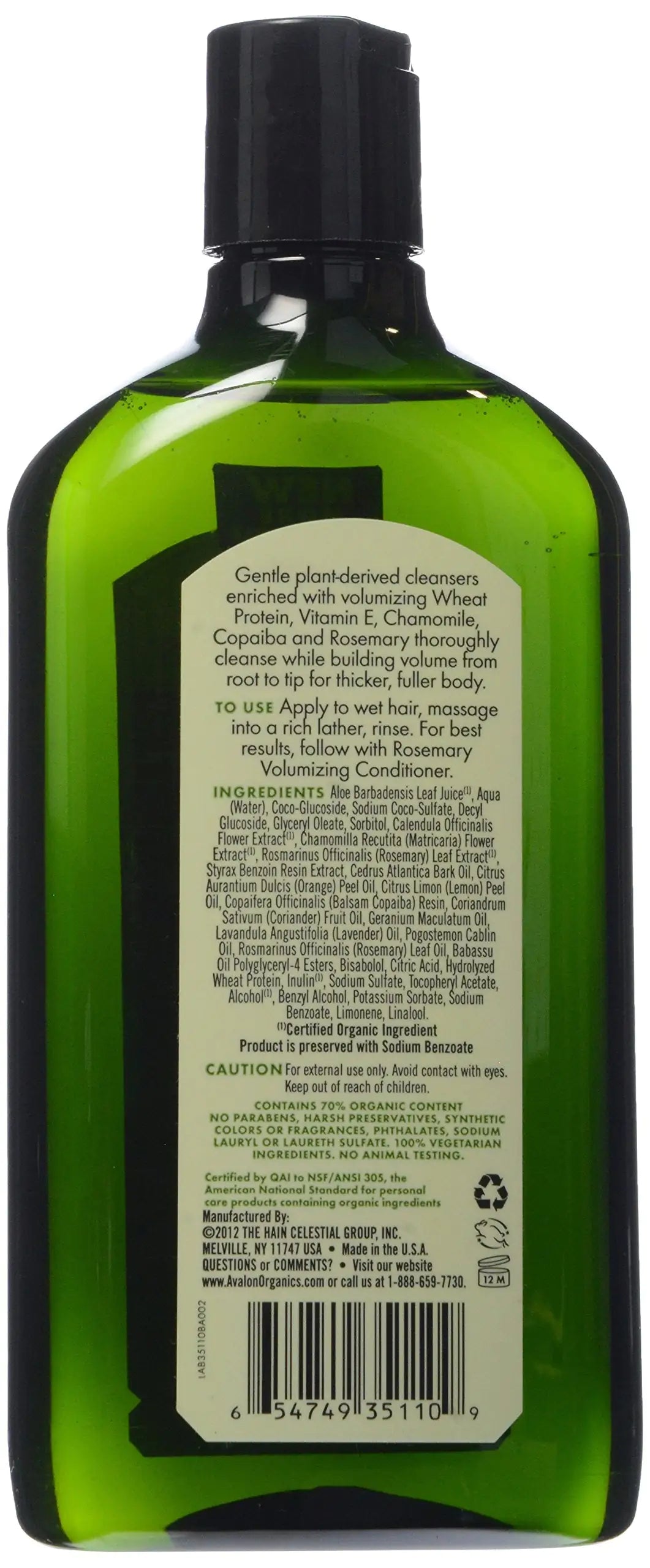 Avalon Organics Shampoo, Volumizing Rosemary, 11 Oz 11 Fl Oz (Pack of 1)