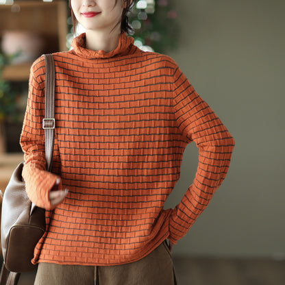 Black With High Collar Bottoming Shirt For Women Autumn Winter Retro 3D Knitting