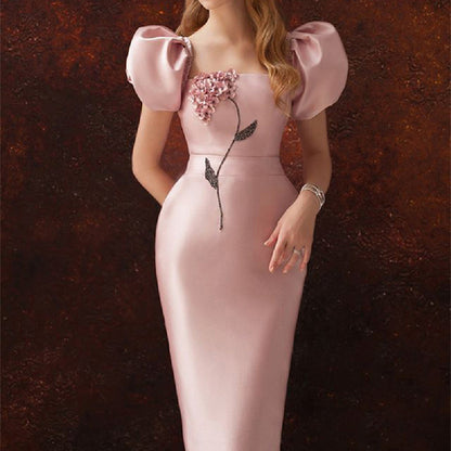 Bubble Sleeve Elegant Temperament midi Dress