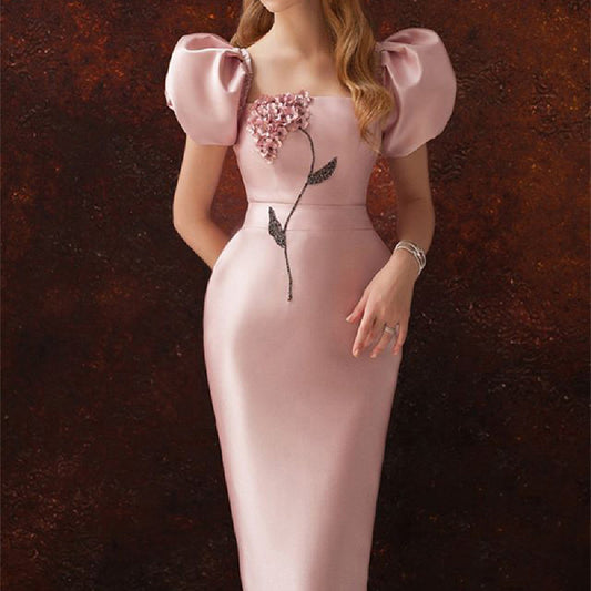 Bubble Sleeve Elegant Temperament midi Dress