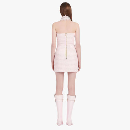 Wool Sleeveless Halter Dress Back Slim Dress