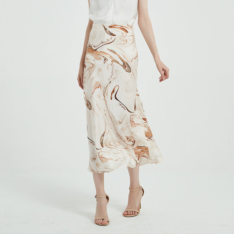 Printed Satin Silk High Waist Skirt