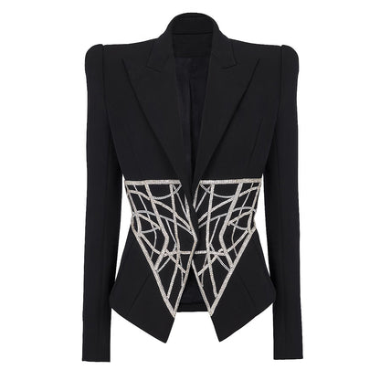 Beads Diamond Waist Slimming High-end Women's Suit Jacket