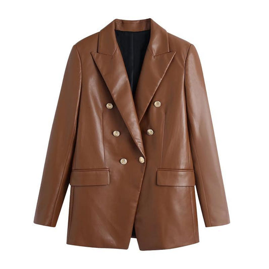 Women's Simple French Faux Leather Blazer