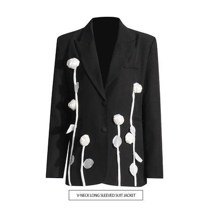 High-grade Flower Slim Fit Patchwork Long Sleeve Thin Suit Coat For Women