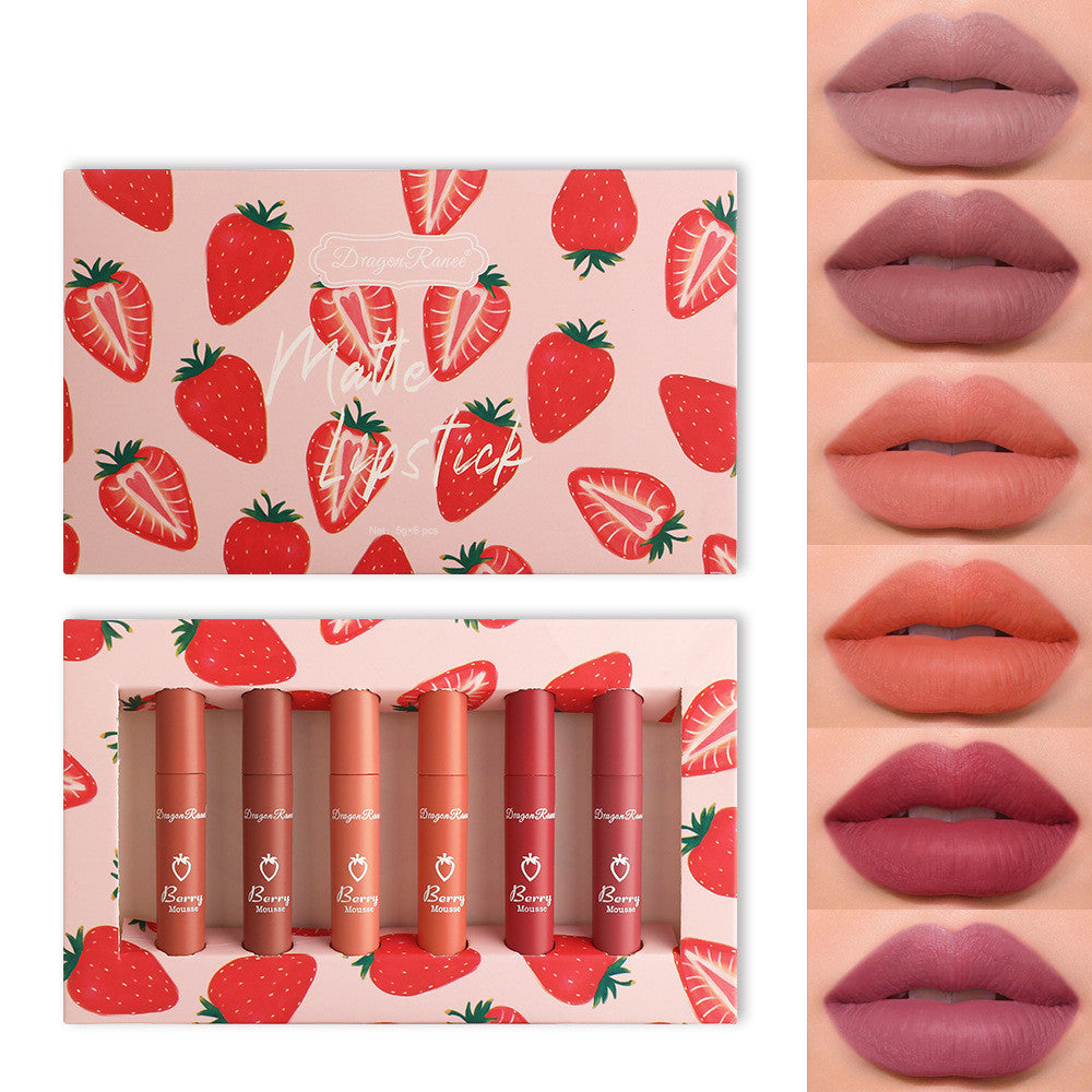 6pcs Box Strawberry Set Lip Gloss Non-stick Cup