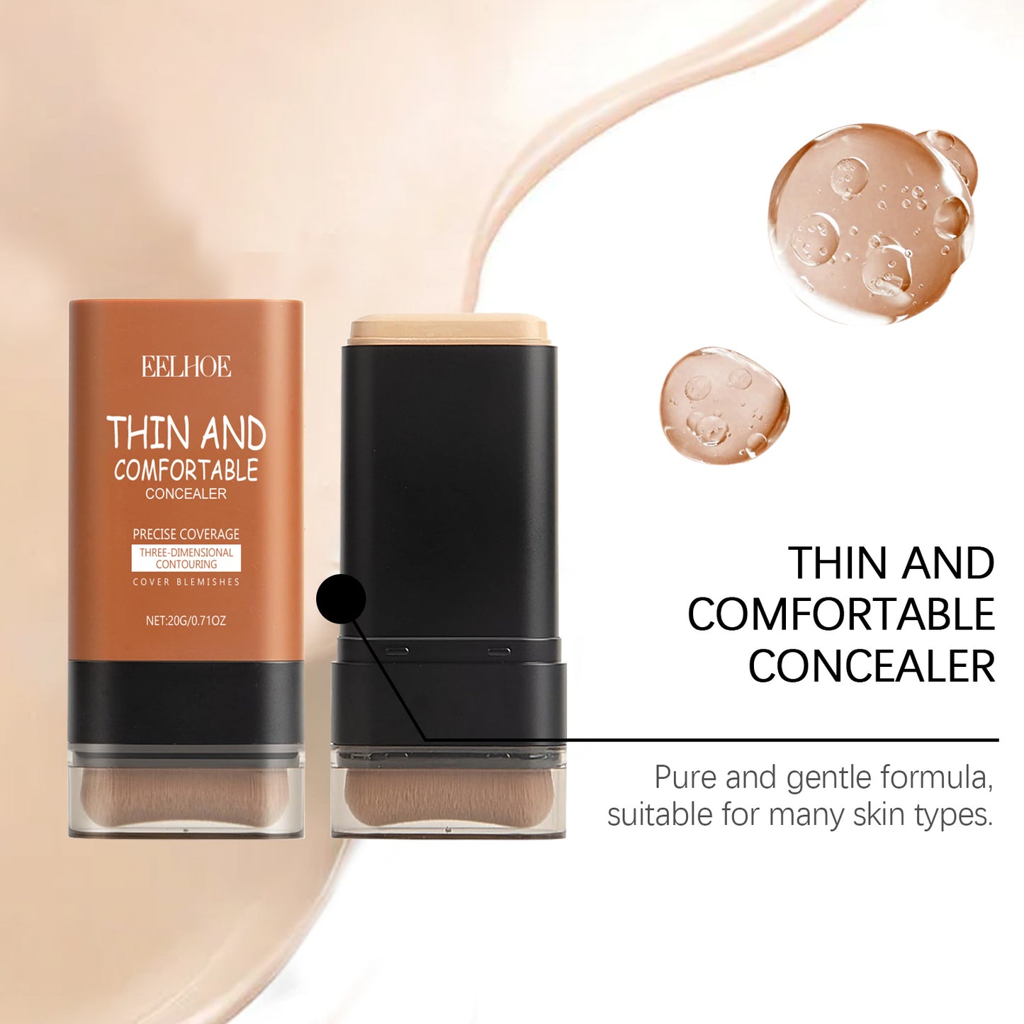 Full-Coverage Foundation and Concealer Stick With Brush, Perfect For All Skin Types