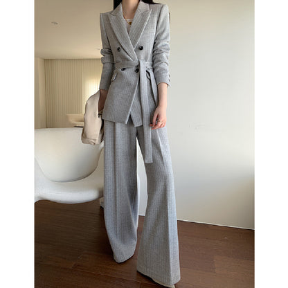 Women's Coat Wool Wide Leg Trousers Suit Coat