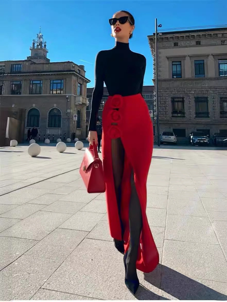 Women's Three-dimensional Flower High Slit Dress