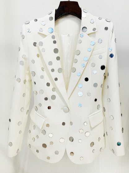 Round Mirror Beaded One Button Suit Jacket Coat