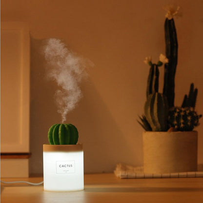 280ML Air Humidifier Soft LED Light Cactus Ultrasonic Aroma Essential Oil Diffuser For Home Car USB Mini Air Purifier